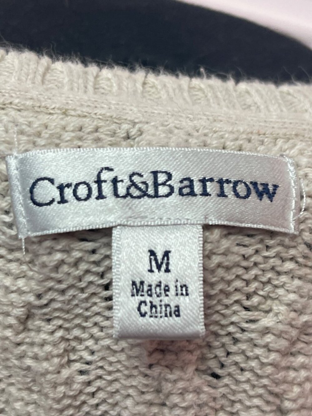 Croft & Barrow Medium Knit Sweater Black Ivory Pink Cable Long Sleeve - Picture 4 of 9